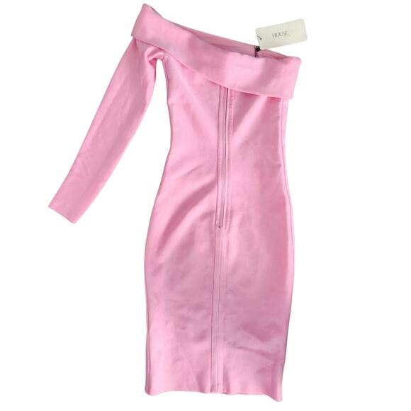 House of CB Nadine Pink Bandage One Shoulder Dress XS Wedding Cocktail Retro Y2K - Picture 4 of 9